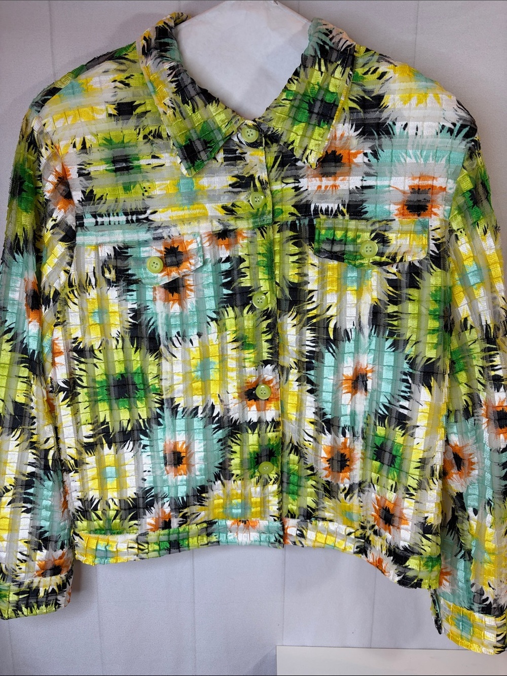 Patchington Ribbon Weave Textured Floral Jacket Multicolor Lined Topper XL